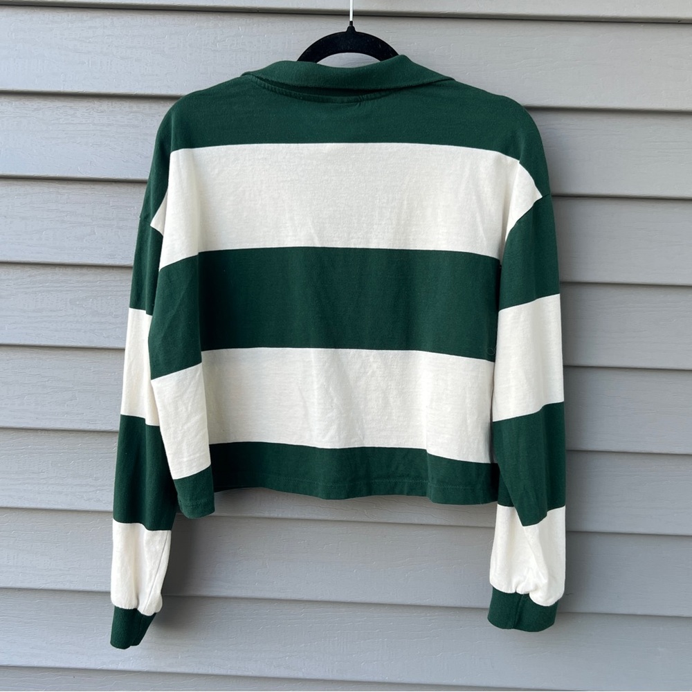 Disney Bambi Cropped Rugby Top XL Stripe Varsity Green White Long Sleeves - Picture 8 of 11
